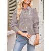 imageAstylish Women Striped Button Down Tops Cute Shirts V Neck Casual Blouse Long Sleeve Top 2025 Fall Outfit Pink SmallChestnut