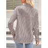imageAstylish Women Striped Button Down Tops Cute Shirts V Neck Casual Blouse Long Sleeve Top 2025 Fall Outfit Pink SmallChestnut