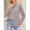 imageAstylish Women Striped Button Down Tops Cute Shirts V Neck Casual Blouse Long Sleeve Top 2025 Fall Outfit Pink SmallChestnut
