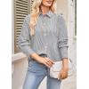 imageAstylish Women Striped Button Down Tops Cute Shirts V Neck Casual Blouse Long Sleeve Top 2025 Fall Outfit Pink SmallGray