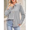 imageAstylish Women Striped Button Down Tops Cute Shirts V Neck Casual Blouse Long Sleeve Top 2025 Fall Outfit Pink SmallGray