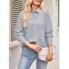 imageAstylish Women Striped Button Down Tops Cute Shirts V Neck Casual Blouse Long Sleeve Top 2025 Fall Outfit Pink SmallLight Grey