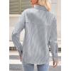 imageAstylish Women Striped Button Down Tops Cute Shirts V Neck Casual Blouse Long Sleeve Top 2025 Fall Outfit Pink SmallLight Grey
