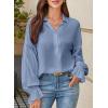 imageAstylish Womens Casual Blouses Business Linen Tops Cute Puff Sleeve V Neck ButtonDown Henley Shirts 2025 Fall OutfitsBeau Blue