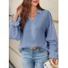 imageAstylish Womens Casual Blouses Business Linen Tops Cute Puff Sleeve V Neck ButtonDown Henley Shirts 2025 Fall OutfitsBeau Blue