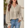 imageAstylish Womens Casual Blouses Business Linen Tops Cute Puff Sleeve V Neck ButtonDown Henley Shirts 2025 Fall OutfitsBeige