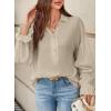 imageAstylish Womens Casual Blouses Business Linen Tops Cute Puff Sleeve V Neck ButtonDown Henley Shirts 2025 Fall OutfitsBeige