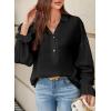imageAstylish Womens Casual Blouses Business Linen Tops Cute Puff Sleeve V Neck ButtonDown Henley Shirts 2025 Fall OutfitsBlack