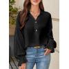 imageAstylish Womens Casual Blouses Business Linen Tops Cute Puff Sleeve V Neck ButtonDown Henley Shirts 2025 Fall OutfitsBlack