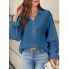 imageAstylish Womens Casual Blouses Business Linen Tops Cute Puff Sleeve V Neck ButtonDown Henley Shirts 2025 Fall OutfitsDirty Blue