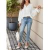 imageAstylish Womens Casual Blouses Business Linen Tops Cute Puff Sleeve V Neck ButtonDown Henley Shirts 2025 Fall OutfitsWhite