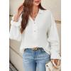 imageAstylish Womens Casual Blouses Business Linen Tops Cute Puff Sleeve V Neck ButtonDown Henley Shirts 2025 Fall OutfitsWhite
