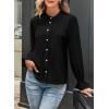 imageAstylish Womens Casual Blouses ButtonDown Business Work Tops Long Sleeve Mandarin Neck Pleated Shirts 2025 Fall OutfitsBlack