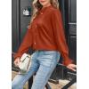 imageAstylish Womens Casual Blouses ButtonDown Business Work Tops Long Sleeve Mandarin Neck Pleated Shirts 2025 Fall OutfitsCinnamon
