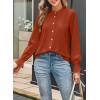 imageAstylish Womens Casual Blouses ButtonDown Business Work Tops Long Sleeve Mandarin Neck Pleated Shirts 2025 Fall OutfitsCinnamon