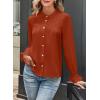 imageAstylish Womens Casual Blouses ButtonDown Business Work Tops Long Sleeve Mandarin Neck Pleated Shirts 2025 Fall OutfitsCinnamon