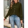 imageAstylish Womens Casual Blouses ButtonDown Business Work Tops Long Sleeve Mandarin Neck Pleated Shirts 2025 Fall OutfitsGreen