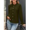 imageAstylish Womens Casual Blouses ButtonDown Business Work Tops Long Sleeve Mandarin Neck Pleated Shirts 2025 Fall OutfitsGreen