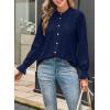 imageAstylish Womens Casual Blouses ButtonDown Business Work Tops Long Sleeve Mandarin Neck Pleated Shirts 2025 Fall OutfitsNavy Blue