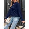 imageAstylish Womens Casual Blouses ButtonDown Business Work Tops Long Sleeve Mandarin Neck Pleated Shirts 2025 Fall OutfitsNavy Blue