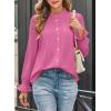 imageAstylish Womens Casual Blouses ButtonDown Business Work Tops Long Sleeve Mandarin Neck Pleated Shirts 2025 Fall OutfitsPink