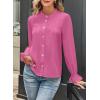 imageAstylish Womens Casual Blouses ButtonDown Business Work Tops Long Sleeve Mandarin Neck Pleated Shirts 2025 Fall OutfitsPink