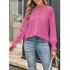imageAstylish Womens Casual Blouses ButtonDown Business Work Tops Long Sleeve Mandarin Neck Pleated Shirts 2025 Fall OutfitsPink
