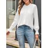 imageAstylish Womens Casual Blouses ButtonDown Business Work Tops Long Sleeve Mandarin Neck Pleated Shirts 2025 Fall OutfitsWhite