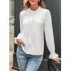 imageAstylish Womens Casual Blouses ButtonDown Business Work Tops Long Sleeve Mandarin Neck Pleated Shirts 2025 Fall OutfitsWhite