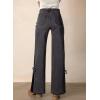 imageAstylish Womens Cotton HighWaisted WideLeg Jeans with TieSide Detail Fashion Fall Western Casual PantsDark Grey