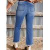 imageAstylish Womens High Waisted Jeans Stretchy Flared Straight Leg Loose Trendy Raw Hem Denim PantsMyosotis