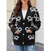 imageAstylish Womens Open Front Long Sleeve Cardigan Sweaters Bow Pattern Outwear Coat with PocketsBlack