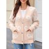 imageAstylish Womens Open Front Long Sleeve Cardigan Sweaters Bow Pattern Outwear Coat with PocketsParchment