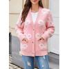 imageAstylish Womens Open Front Long Sleeve Cardigan Sweaters Bow Pattern Outwear Coat with PocketsPink