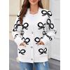 imageAstylish Womens Open Front Long Sleeve Cardigan Sweaters Bow Pattern Outwear Coat with PocketsWhite