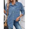 imageAstylish Womens Oversized Denim ButtonDown Shirt Long Sleeve Dressy Casual Business Work Fashion Fall OutfitBeau Blue