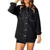 imageAstylish Womens Oversized Denim ButtonDown Shirt Long Sleeve Dressy Casual Business Work Fashion Fall OutfitBlack