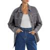 imageAstylish Womens Oversized Denim ButtonDown Shirt Long Sleeve Dressy Casual Business Work Fashion Fall OutfitLight Grey