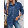 imageAstylish Womens Oversized Denim ButtonDown Shirt Long Sleeve Dressy Casual Business Work Fashion Fall OutfitNavy Blue