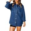 imageAstylish Womens Oversized Denim ButtonDown Shirt Long Sleeve Dressy Casual Business Work Fashion Fall OutfitNavy Blue
