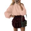 imageAstylish Ladies Sophisticated Top Relaxed High Collar Plain Shirt for AutumnLight Pink