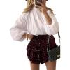 imageAstylish Ladies Sophisticated Top Relaxed High Collar Plain Shirt for AutumnWhite
