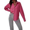 imageAstylish Women Striped Button Down Tops Cute Shirts V Neck Casual Blouse Long Sleeve Top 2025 Fall Outfit Pink SmallPink