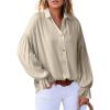 imageAstylish Womens Casual Blouses Business Linen Tops Cute Puff Sleeve V Neck ButtonDown Henley Shirts 2025 Fall OutfitsBeige