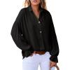 imageAstylish Womens Casual Blouses Business Linen Tops Cute Puff Sleeve V Neck ButtonDown Henley Shirts 2025 Fall OutfitsBlack