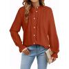 imageAstylish Womens Casual Blouses ButtonDown Business Work Tops Long Sleeve Mandarin Neck Pleated Shirts 2025 Fall OutfitsCinnamon