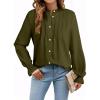 imageAstylish Womens Casual Blouses ButtonDown Business Work Tops Long Sleeve Mandarin Neck Pleated Shirts 2025 Fall OutfitsGreen