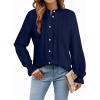 imageAstylish Womens Casual Blouses ButtonDown Business Work Tops Long Sleeve Mandarin Neck Pleated Shirts 2025 Fall OutfitsNavy Blue