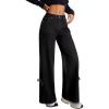 imageAstylish Womens Cotton HighWaisted WideLeg Jeans with TieSide Detail Fashion Fall Western Casual PantsBlack