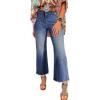 imageAstylish Womens High Waisted Jeans Stretchy Flared Straight Leg Loose Trendy Raw Hem Denim PantsSail Blue
